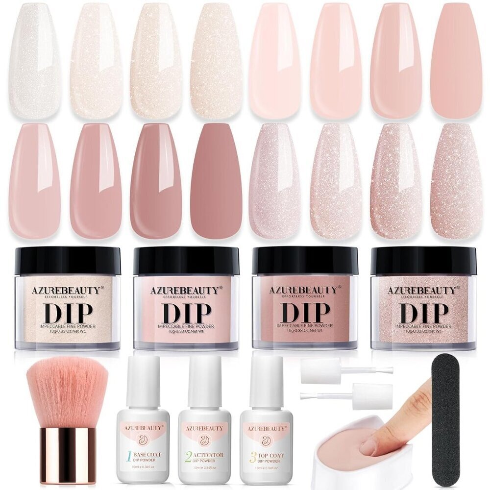 Dip Powder Nail Kit Starter, All Season Nude Skin Glitter 4 Colors Dipping Powde